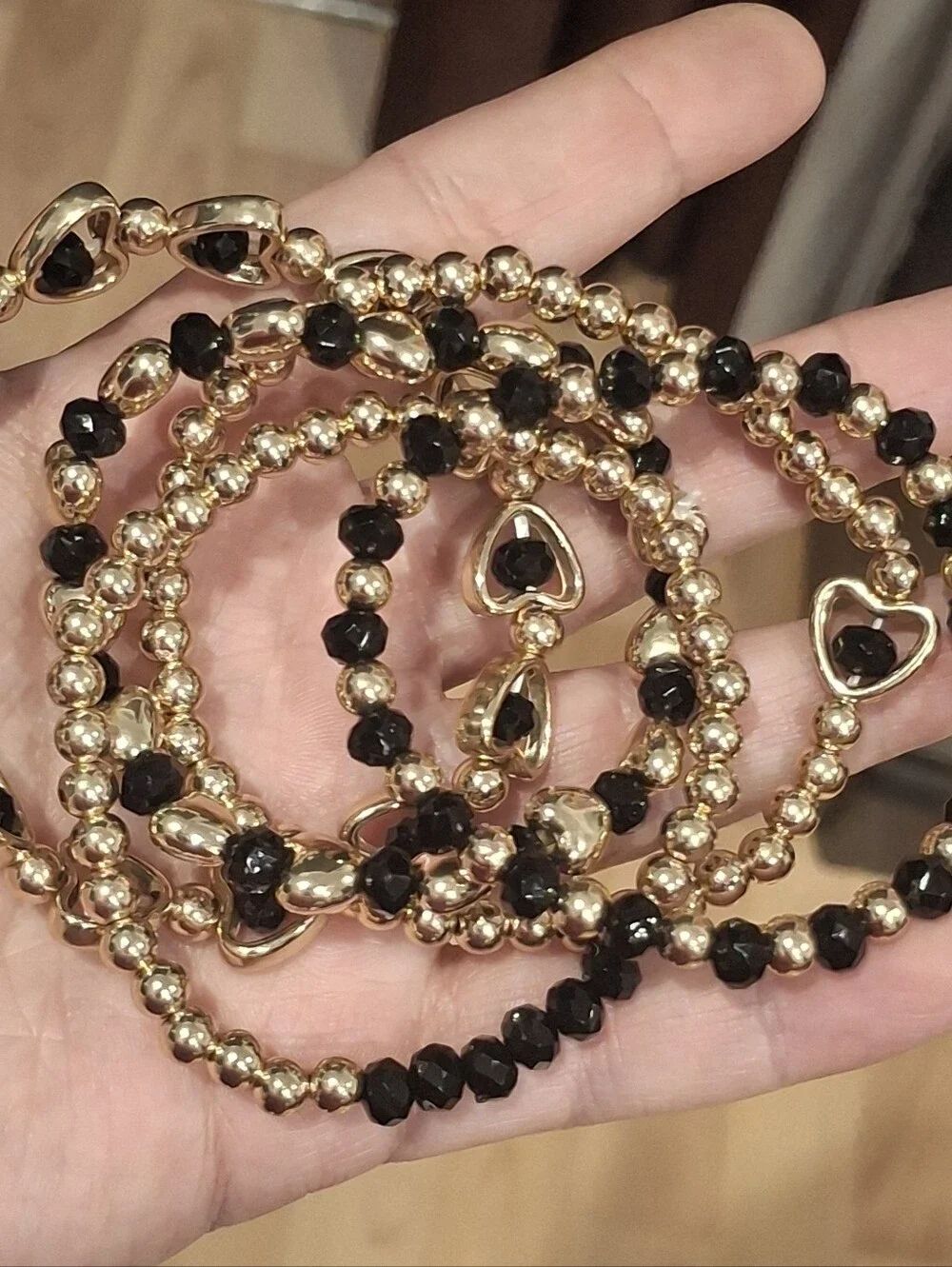 Black & Gold Stackable Stretchable bracelets, - Picture 2 of 4